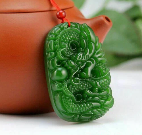 Colgante dragón chino de jade hetiano tallado a mano verde natural - Imagen 6 de 11