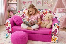 Kindersofa 3in1 Ausklappbar 2-Sitzer Spielsofa Schlafsofa Hocker Kissen 160cm