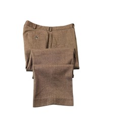 Polo Ralph Lauren Brown Herringbone Cotton Blend VTG Flat Front Trouser 36x30