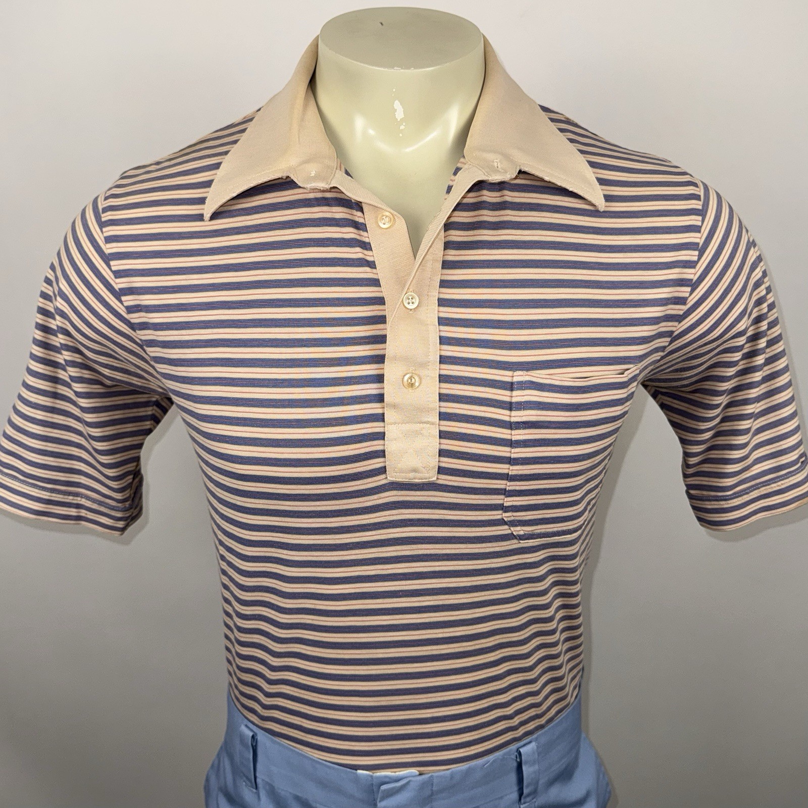 Vintage 70s 80s Arrow Tournament Shirt Polo Striped Surf Skate Mod Mens Large