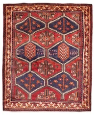 Vintage Geometric Area Rug 5'7" x 6'3" Traditional Hand-Knotted Wool Carpet