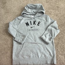 Nike Boys XL Gray Pullover Hoodie Graphic Logo Print Pockets Lacrosse