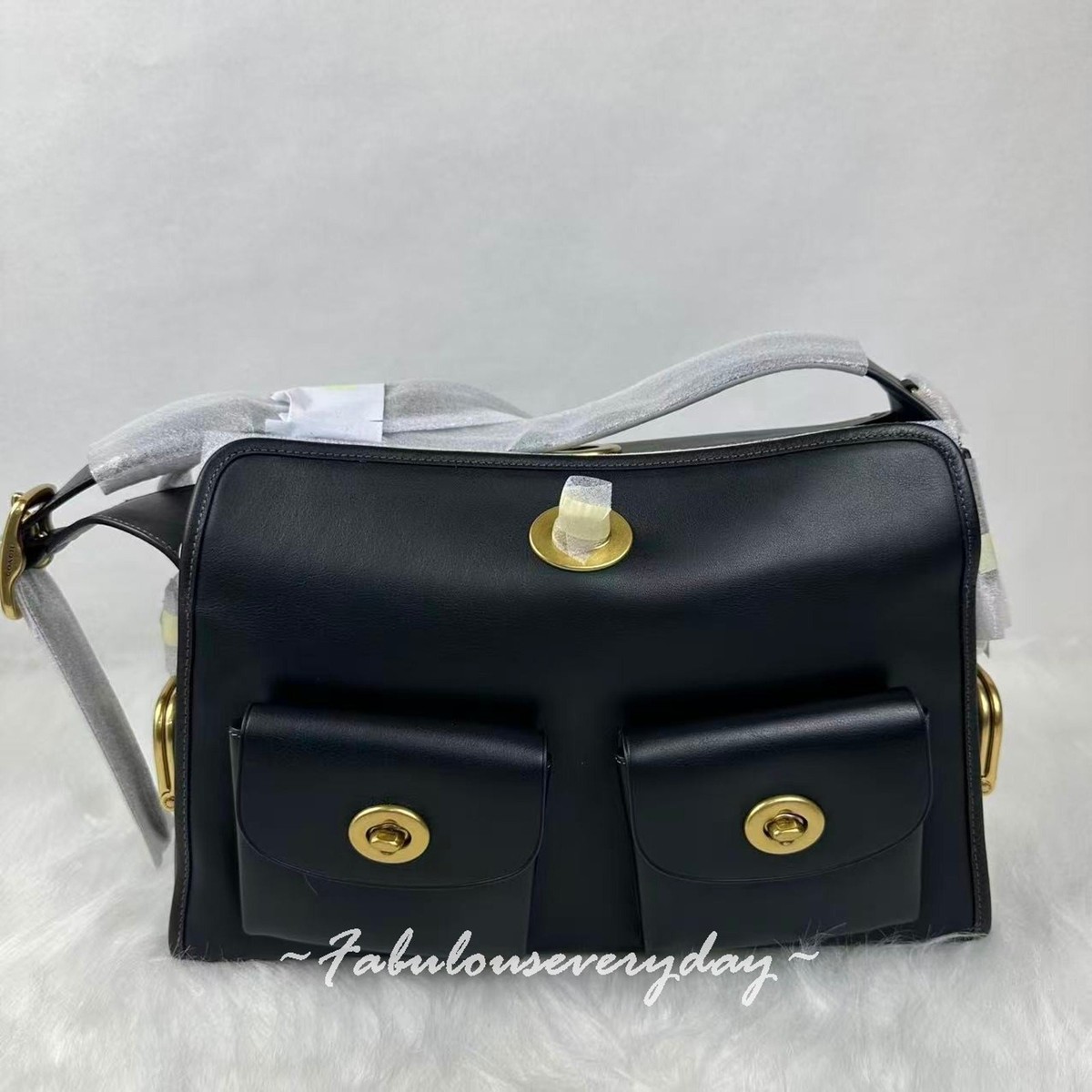 Coach Turnlock Haversack CDZ12 Black Leather Brass Limited Re