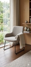 Grand Dining Chair Natura Grey Boucle Fabric Chair with Black Metal Base