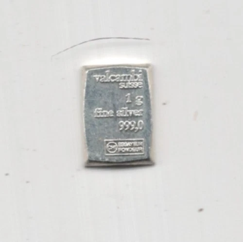 VALCAMBI SUISSE 1 GRAM .999 FINE SILVER 99% SILVER SWITZERLAND INGOT BULLION BAR