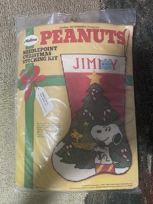 Christmas,MALINA 'Trim A Tree'18'' SNOOPY Stocking KIT 8500/003 RARE Needlepoint