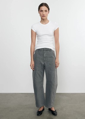ENZA COSTA Textured Rib Cap Sleeve Crew Top White S $135 E1