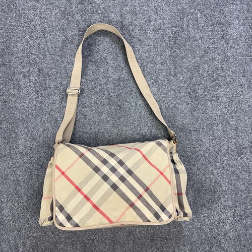 Burberry Beige Check Cotton Baby Diaper Bag Large Messenger Adjustable Strap