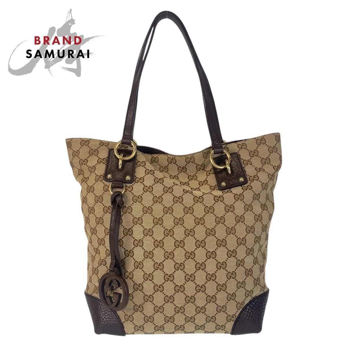 Sac fourre tout bandoulière GUCCI beige marron doré quincaillerie GG toile cuir 247237