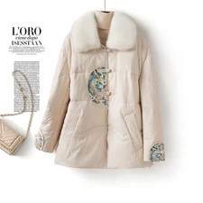 新中式复古绣花海宁绵羊皮羽绒服女冬季新款皮草水貂翻领气质外套