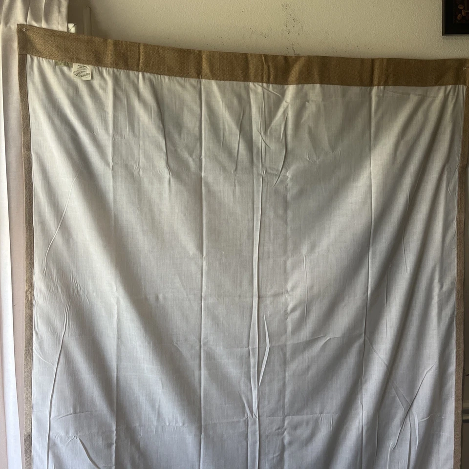 Ballard Design Brown Jute 100% Linen Burlap Drapes W/Fringe 84” Lined 1 Panel - Image 4 of 4