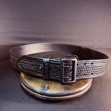 Aker B03 Duty Belt Size 46" Black Basketweave Leather Half Lined Black Buckle