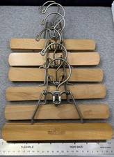 6 Wooden Pants Hangers Skirt Slacks Metal Wood Clamp Clothes Hanger Vintage