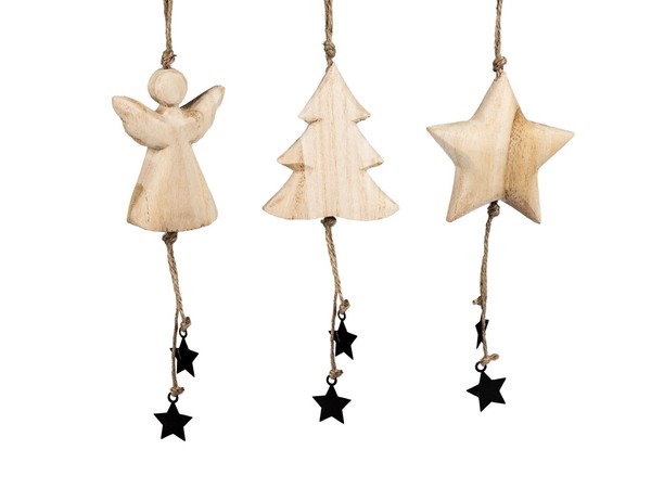 Formano HäNger 3 Er Set 19X7Cm Engel Stern Tanne Natur-Holz Metall Weihnachten-image