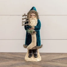 Ragon House Christmas 12" Deep Ocean Velvet Belsnickle Santa Figurine Blue NEW