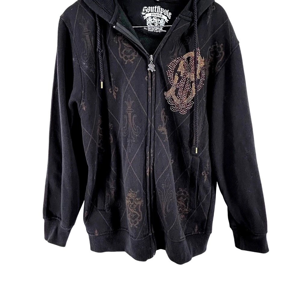 Толстовка с капюшоном мужская Southpole премиум-класса размер M черная на молнии украшенная логотипом со стразами - Изображение 2 из 4