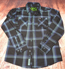Youth Medium Dixxon Flannel Shreddy Black Teal Purple Long Sleeve Shirt