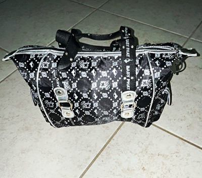 Baby Phat Black Logo Print Duffle Bag Silver Hardware Zip Closure Lined