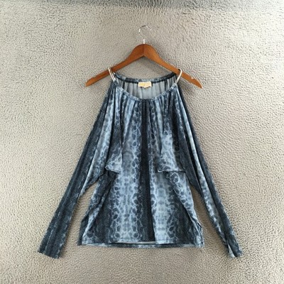 Michael Michael Kors Blouse Womens XL Blue Gray Snake Print Cold Shoulder Top