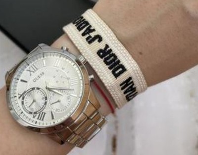 j'adore Christian Dior Fabric Friendship Bracelet Cream/Black Authentic! Cotton!