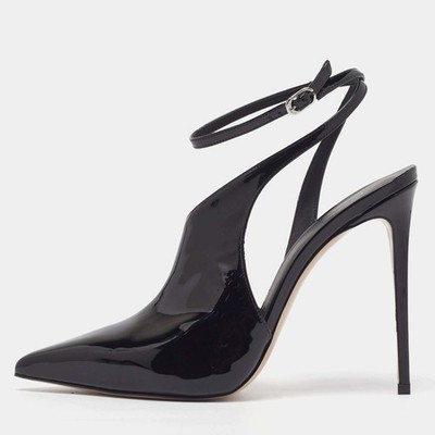 Le Silla Futura Size 40 Black Patent Leather Ankle Wrap Pumps