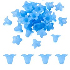 50Pcs Trumpet Flower Beads Frosted Acrylic Flower Bead Caps Blue Charms Bell Flo