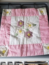 HANDGEMACHTE VINTAGE RETRO HANDGESTEPPTE PATCHWORK KISSENHÜLLE 15 X 15 Zoll ROSA 