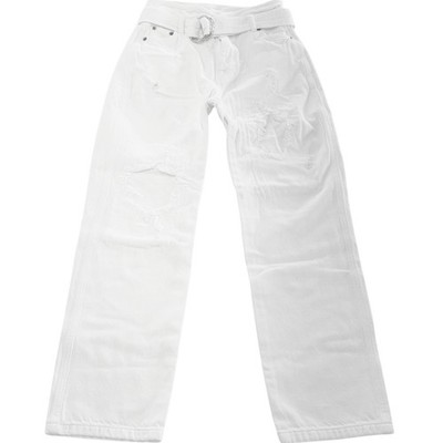 Marissa Webb Jeans Women 26 White Travis Distressed Belted High Rise Straight