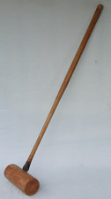 Vintage Croquet Mallet Round Head Wooden 36½" Long & Spare Head 8"x3"