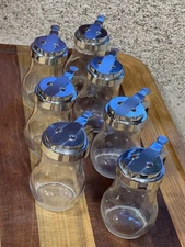 Glass Syrup Dispenser Chrome/Silver Hatch Set Of 7. Clear Glass Creamer Sugar