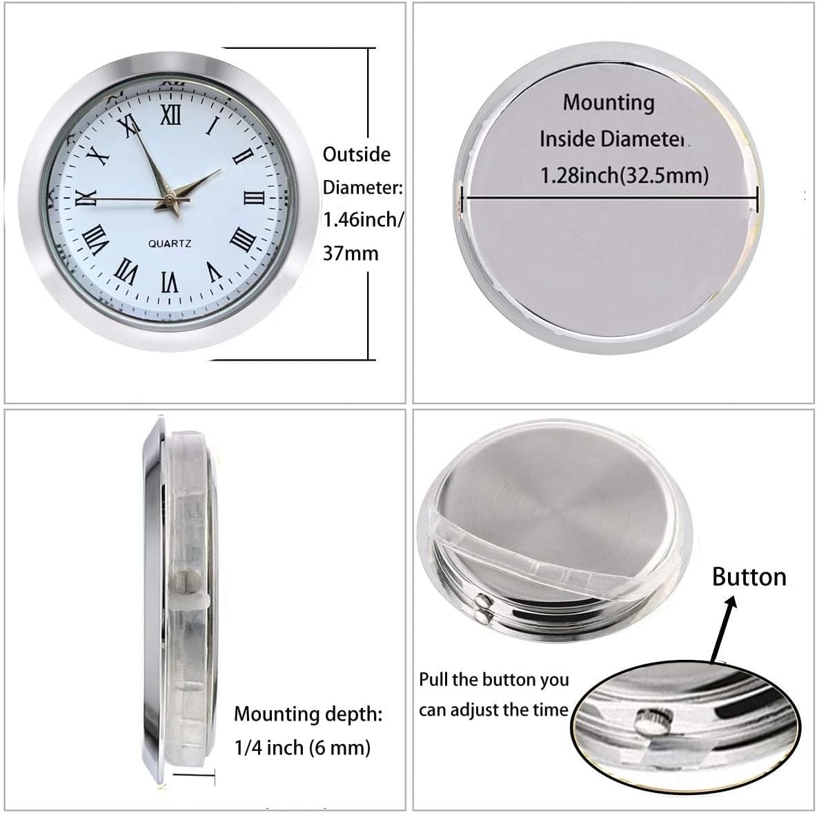Mini Clock Insert 1-1/2 Inch (37 Mm) round Quartz Movement Miniature ...