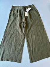 NWT Elie Tahari 100 European Linen Pull-On Wide Leg Pants Green Medium