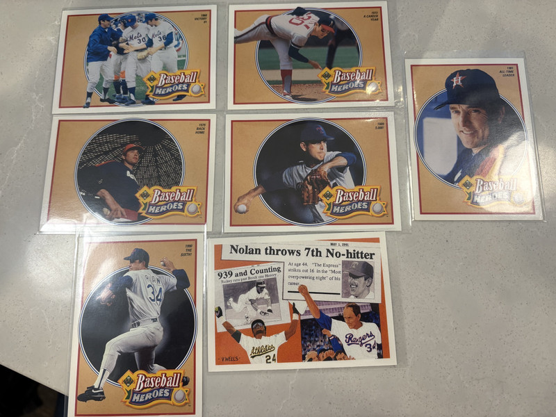 Lot of 7 1991 Upper Deck Baseball Heroes Nolan Ryan Mets Angels Astros Rangers