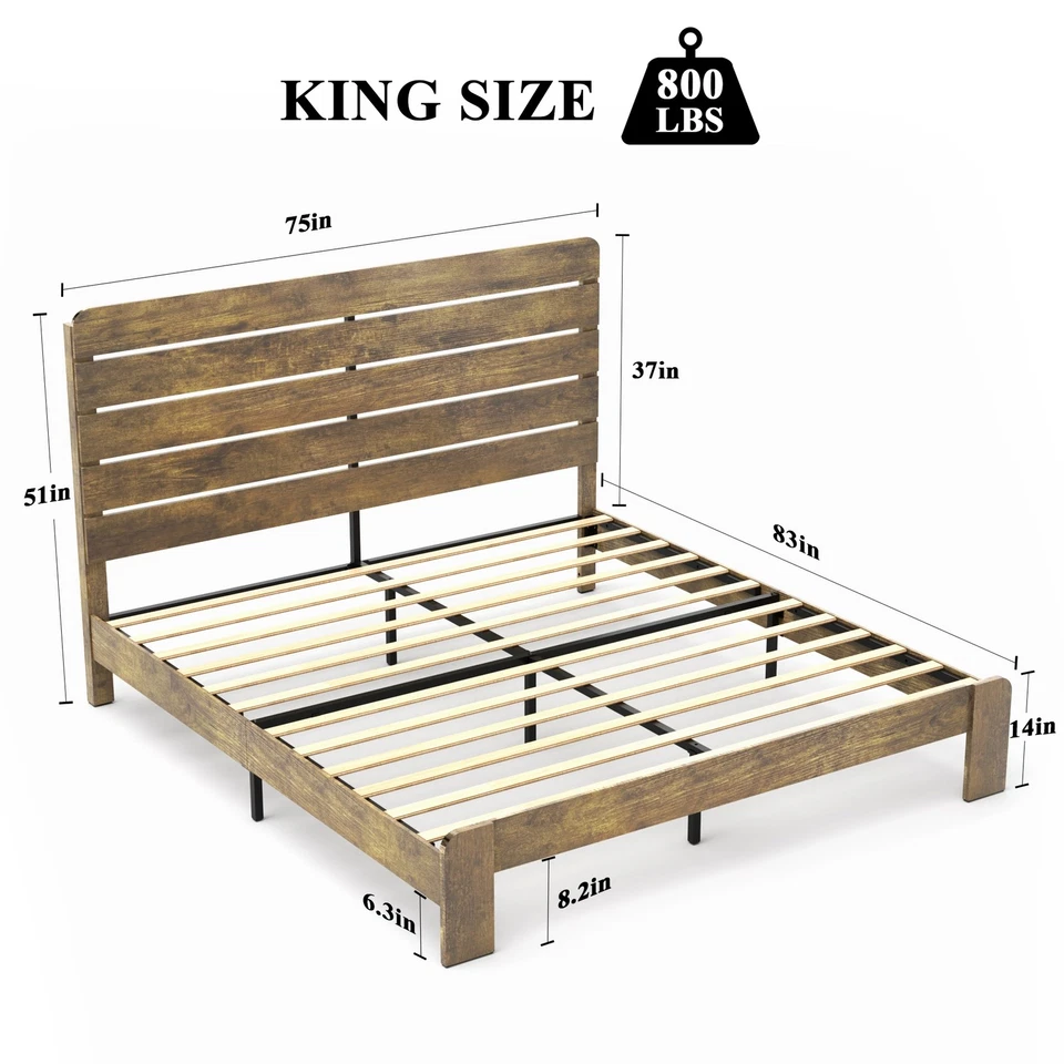 Cama King Size estrutura plataforma de madeira grande debaixo da cama armazenamento com cabeceira marrom - Imagem 4 de 4