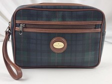 Authentic Rudolph Valentino Clutch Pouch Bag Wristlet Leather Plaid Barset Zip