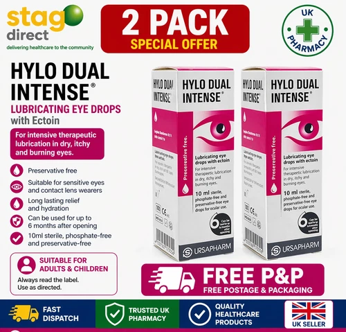 Hylo Dual Intense 10ml Lubricating Eye Drops | Long-Lasting Dry Eye Relief  X 2-