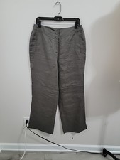 J Jill Wide Leg 100 Linen Pants Women's Size 12 Brown Gray Pockets