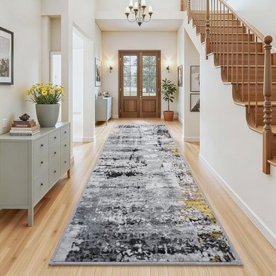  Washable 2x6 Runner Rug for Hallway, Long Runner Rugs 2×6 Feet Grey and Blue