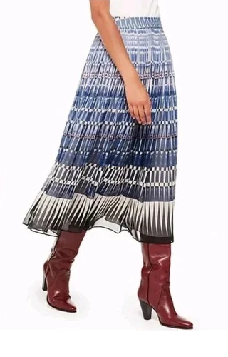 Gonna midi geometrica blu boho plissettata Kate Spade New York Madison Ave taglia 00