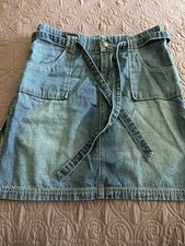 Vintage Y2K Old Navy Knee Length w side slits Tie Denim Skirt  10