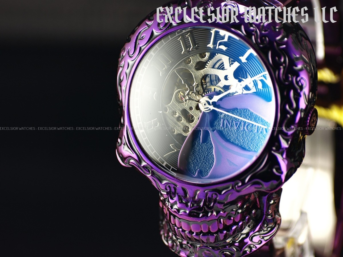 Rare Invicta Artist Men's Skull Automatic Skeletonized Purple SS