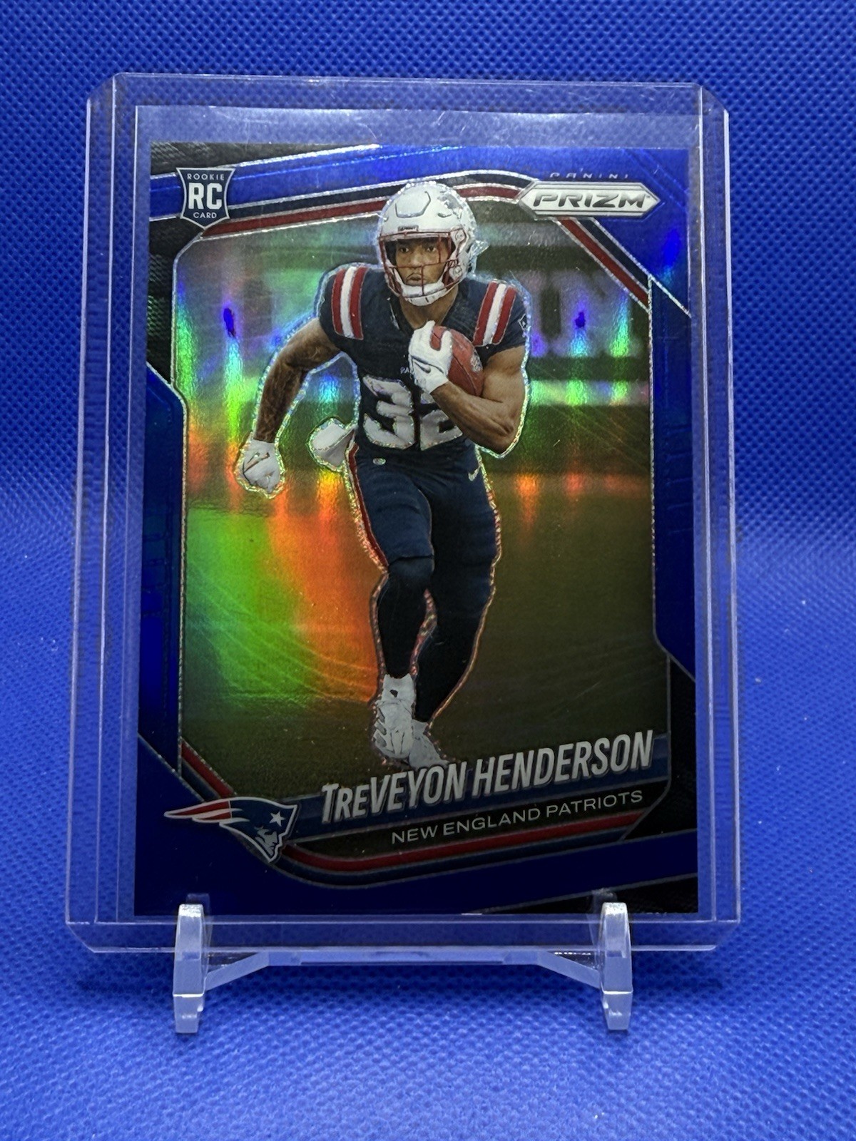 TreVeyon Henderson 2025 Panini Prizm Blue Retail Prizm SSP Rookie #343 Patriots