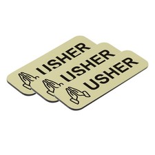 Usher 1 x 3 Name Tag/Badge, Brushed Gold, Praying Hands 3 Pack 