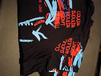 Black Graphic T- Shirt With Multi Colored Text And Images Size 6x