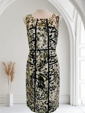 ANN TAYLOR Sheath Dress Womens Size 4 Beige Black Green Abstract Sleeveless