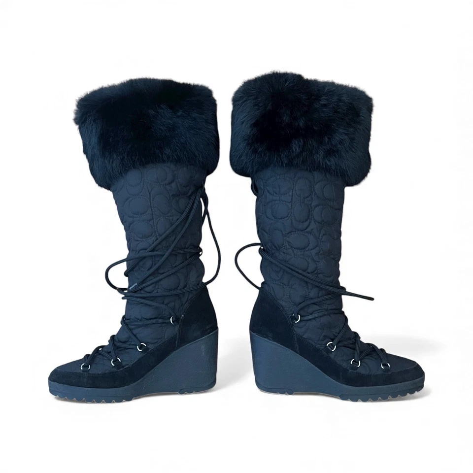 Usadas en Excelente Condición Botas Coach Sofie Negras Tacón de Cuña Acolchadas Piel Chic Gótico Clásico Invierno Talla 6B Foto 4 de 4