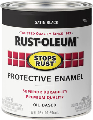 Rust-Oleum 7777502 Stops Rust Brush on Paint, Quart, Satin Black