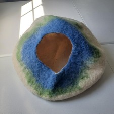 Felted Wool Cat Cave Bed 100 Wool Blue Green Cream Cozy Multicolor Nepal Cat