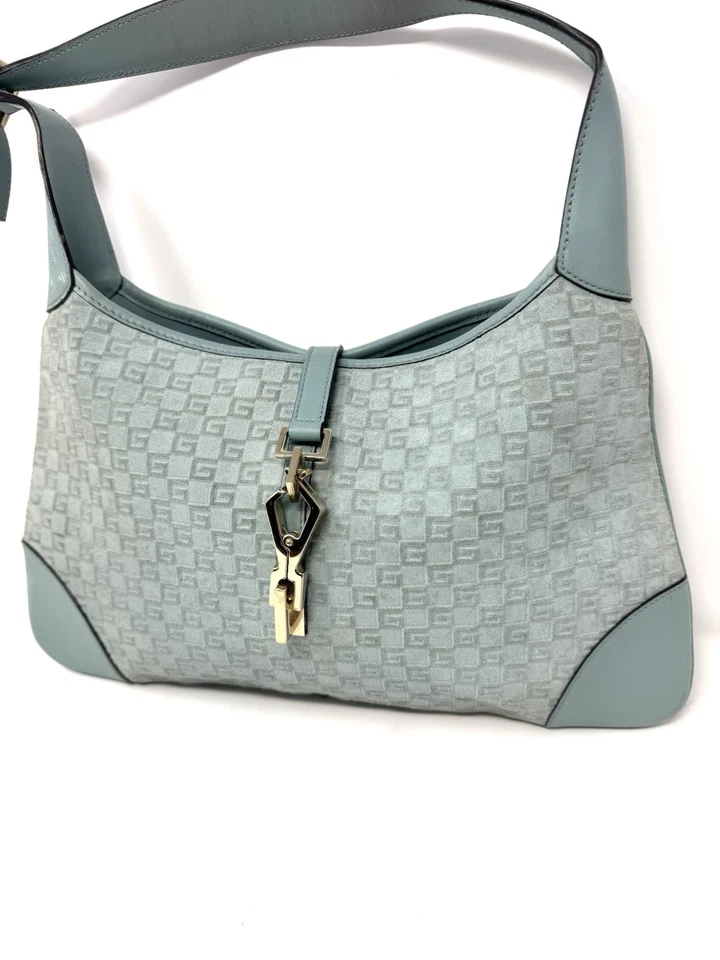 Bolso Hobo Jackie Vintage Bebé Azul Gamuza Repujado Gucci Foto 2 de 4