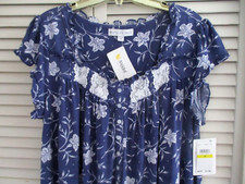 EILEEN WEST WALTZ NIGHTGOWN CAP SLEEVES MODAL KNIT NAVY WHITE FLORAL M NEW